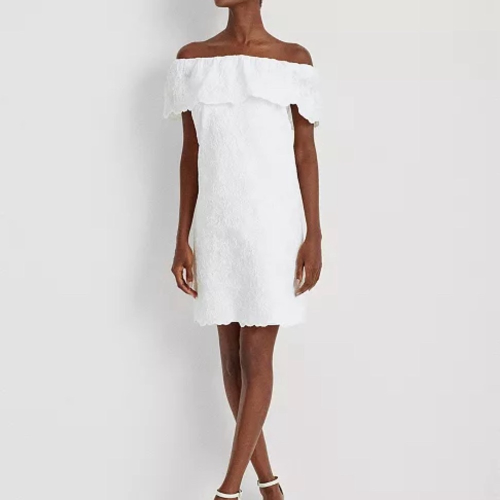 NWT Lauren by Ralph Lauren Tulle Off-Shoulder White Dress